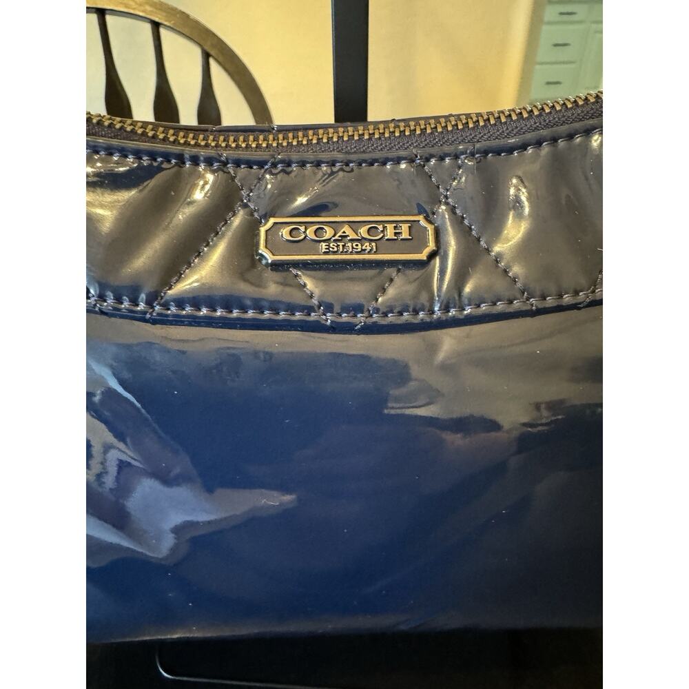 Navy Blue Coach Poppy Liquid Gloss Quilted Patent Leather Bag - Picture 6 of 10